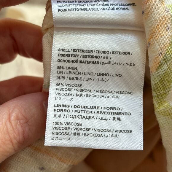 Farm Rio x Anthropologie V-Neck Puff-Sleeve Linen Romper Women's M Pink Tropical - Picture 7 of 10